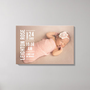 Moderne Baby Girl Foto Geburt Stats Leinwanddruck