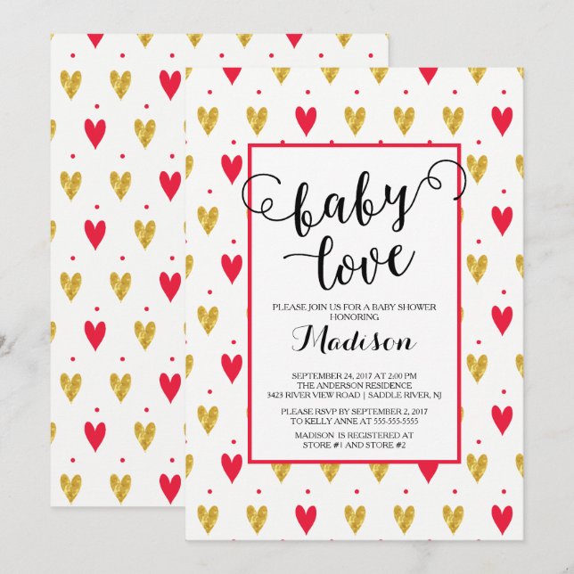 Moderne Baby Liebe Herz Babydusche Einladung (Vorne/Hinten)