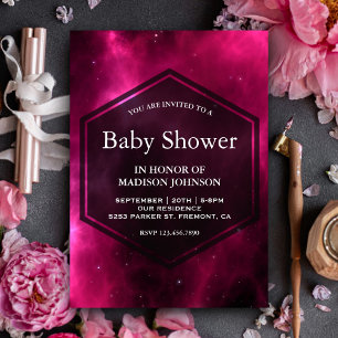 Moderne Baby-Party im Hot-Pink-Weltraum Einladung