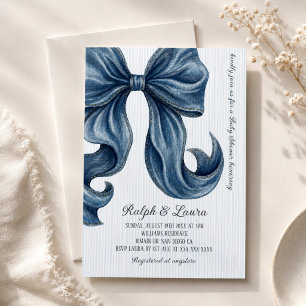 Moderne Baby-Party mit blauen Jeans-Schleife Einladung