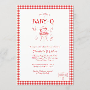 Moderne Baby-Q BBQ Rotkariert Baby Shower Einladung
