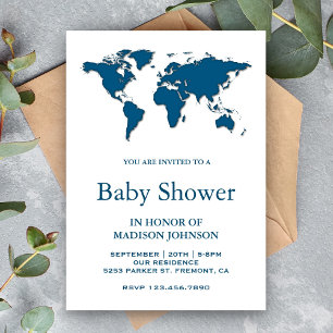 Moderne Baby-Shower-Einladung mit blauer Weltkarte Einladung