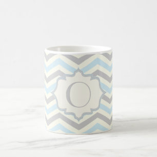 Moderne Babyblau-, Grau-, Elfenbein-Chevron-Muster Kaffeetasse