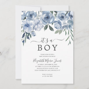 Moderne Babydusche aus Boy Dusty Blue Floral Einladung