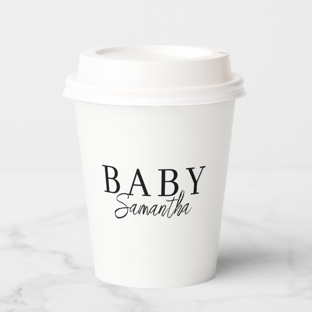 Moderne Babydusche Dekoration Hot-Chocolate-Bar Ge Pappbecher (Vorderseite)