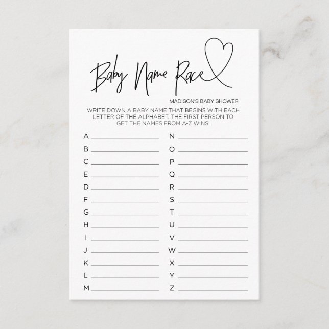 Moderne Babydusche Herzkarte Kindernahrung Race Ga Begleitkarte (Vorderseite)