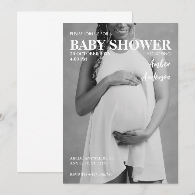 Moderne Babydusche im Stil eines Fotos Einladung (Vorne/Hinten)