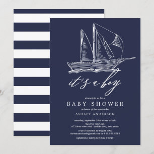 Moderne Babydusche mit Junge Sailboat Einladung