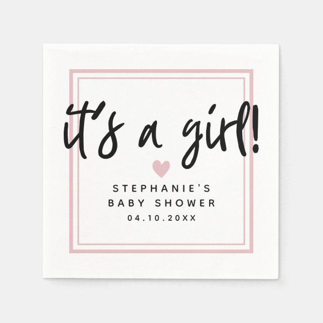 Moderne Babydusche Rosa Es ist ein Mädchen Serviette (Vorderseite)