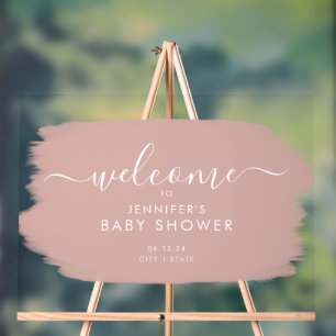 Moderne Babydusche Willkommen Paint White Blush Acrylschild