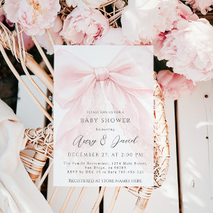 Moderne Babyparty für Mädchen mit rosa Schleife Einladung