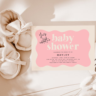 Moderne Babyparty in Erdbeer-Pink und Creme Einladung