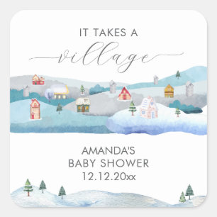 Moderne Babyparty Schnee Es braucht ein Dorf Quadratischer Aufkleber