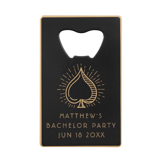 Moderne Bachelor Party Weekend Ace Poker Card Geldbeutel Flaschenöffner (Rückseite)