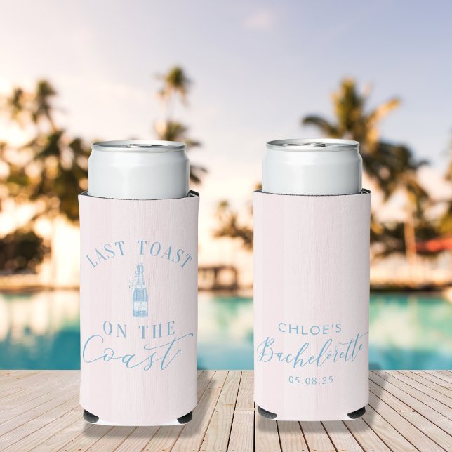 Moderne Bachelorette Slim Cooler Selters Dosenkühler (Last Toast on the Coast drink koozie | Perfect for beachside bachelorette sips and sunset cheers!)