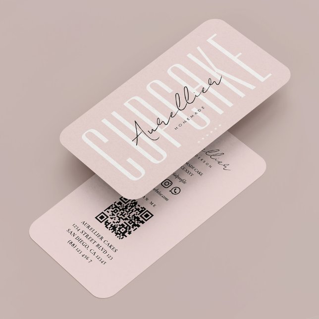 Moderne Bäckerei Caterer Cupcake Pink Script Visitenkarte (Modern Bakery Caterer Cupcake Pink Script Business Card
)