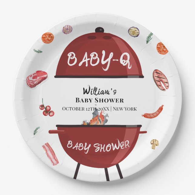 Moderne Backyard GRILLEN Baby Dusche Pappteller (Vorderseite)