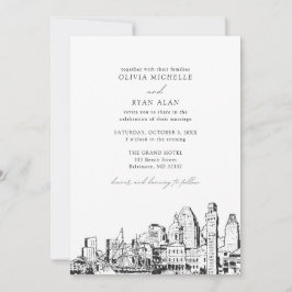 Moderne Baltimore Skyline Black & White Wedding Einladung