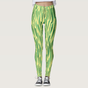 Moderne Bambus Muster Dschungel Vibe Grüne Streife Leggings