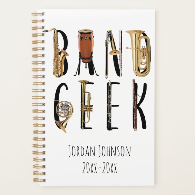 Moderne Band Geek Musikinstrument Ihr Name Planer (Vorderseite)