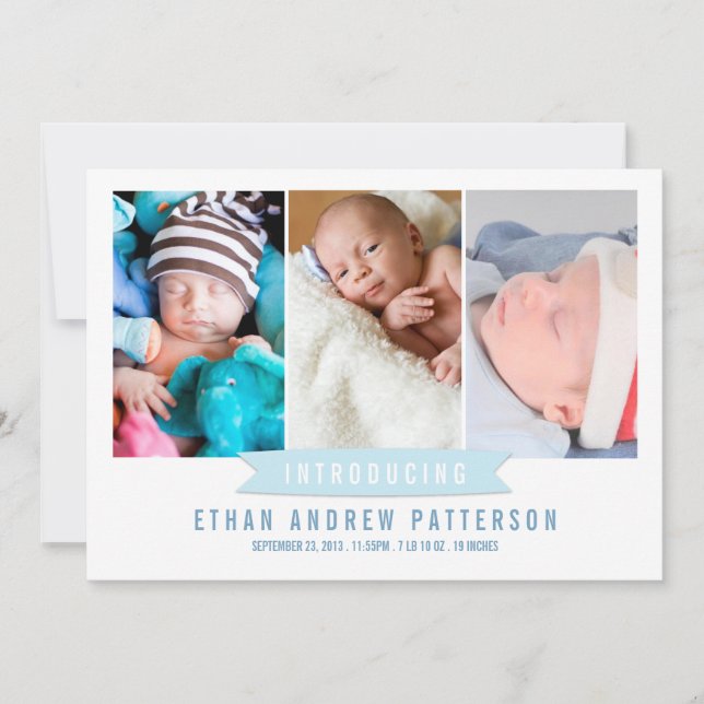 Moderne Banner Baby Boy Foto Geburtserklärung Ankündigung (Vorderseite)