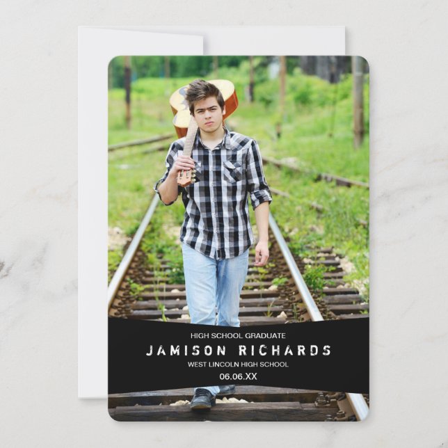 Moderne Banner Grad Party Einladung / Schwarz (Vorderseite)