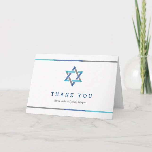Moderne Bar Mitzvah Dankeschön-Karten | Blau + Aqu Dankeskarte (Vorderseite)