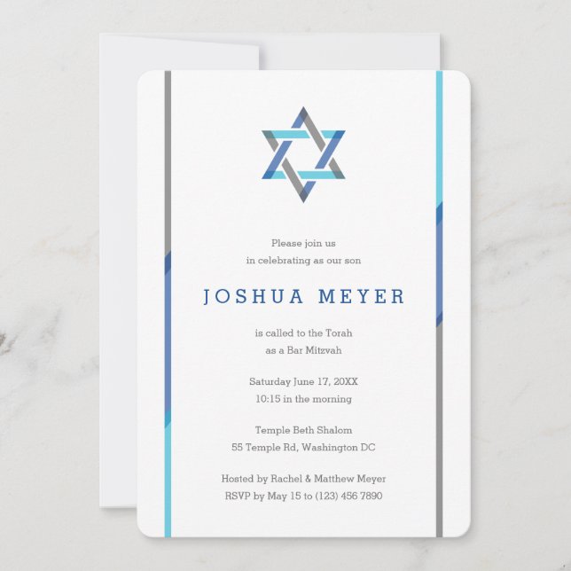 Moderne Bar Mitzvah-Einladungen | Blau + Aquamarin Einladung (Vorderseite)