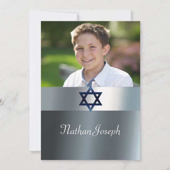Moderne, Bar Mitzvah, Invitation photo personnalis (Devant)