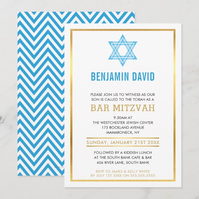MODERNE BAR MITZVAH INVITE Goldstar Einladung (Vorne/Hinten)