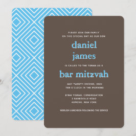 Moderne Bar Mitzvah Typografie Blue Brown Einladung