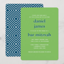 Moderne Bar Mitzvah Typografie Blue Green Einladung