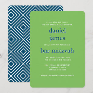 Moderne Bar Mitzvah Typografie Blue Green Einladung