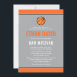 Moderne Basketball-Bar mitzvah in Grau und Orange Einladung<br><div class="desc">Moderne,  Basketball-thematische Bar mitzvah Einladungen mit orangefarbenen Rändern. Hellgrau hinten mit Star of David. Alle Farben sind im Designwerkzeug editierbar</div>