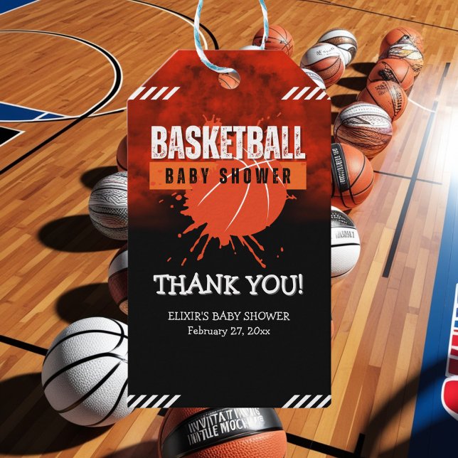 Moderne Basketball Orange Ball Baby Dusche Geschenkanhänger (Von Creator hochgeladen)