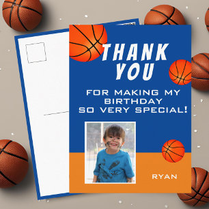 Moderne Basketball-Sport-Geburtstagsfoto Danke Postkarte