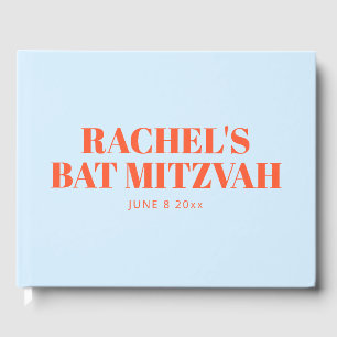 Moderne Bat Mitzvah Blau Orange Personalisiert Gästebuch