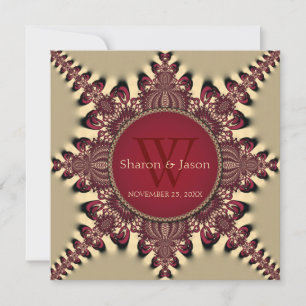 Moderne Batik Star Monogram Deep Red Gold Wedding Einladung