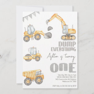Moderne Bau-Dump-Truck 1. Geburtstag Einladung