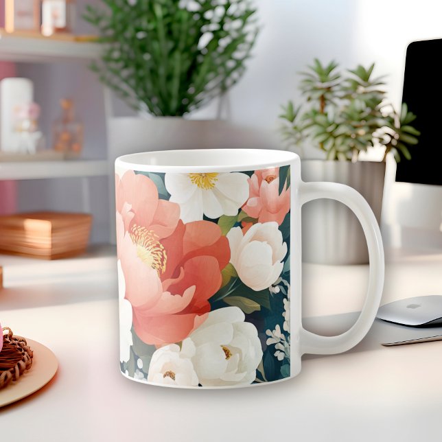 Moderne Bauern Bläserwarme orange-weiße Blume Kaffeetasse (Von Creator hochgeladen)