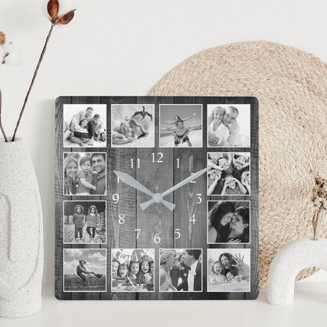 Moderne Bauernfamilie Foto Collage Quadratische Wanduhr (Von Creator hochgeladen)