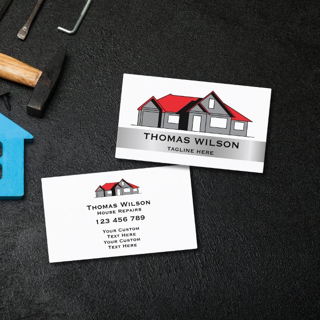 Moderne Bauhandyman-Zimmereinrichtung Reparatur Visitenkarte (modern house logo)