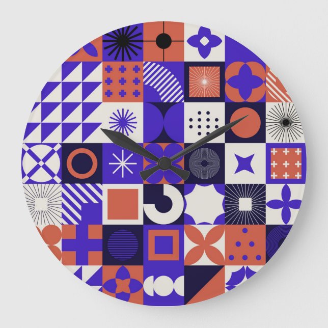 Moderne Bauhaus: Fettes geometrisches Muster. Große Wanduhr (Vorderseite)