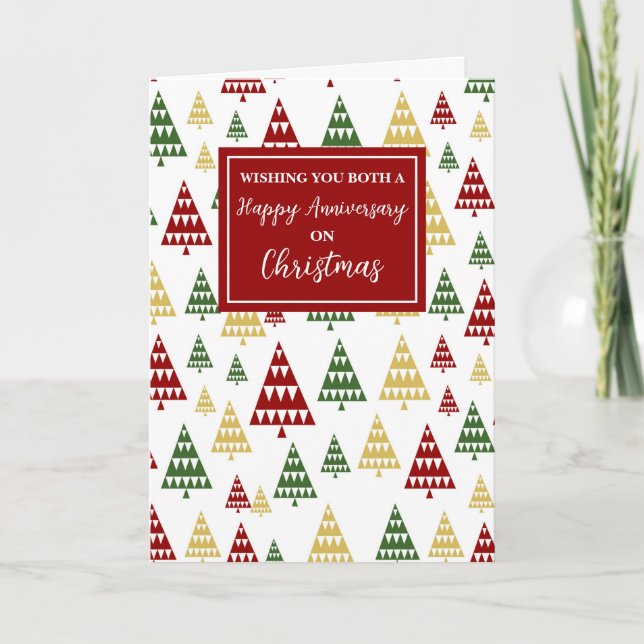 Moderne Bäume glücklicher Jahrestag zu Weihnachten Karte (Vorderseite)