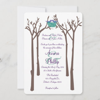 Moderne Bäume und Vögel laden zur Hochzeit ein Einladung