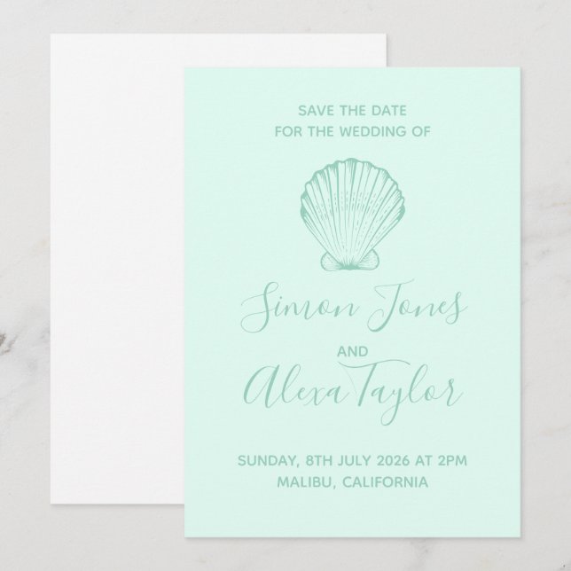 Moderne Beach Hochzeit in Urlaubsort Save the Date (Vorne/Hinten)