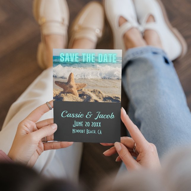 Moderne Beachszene Save the Date vertikale Karte (Von Creator hochgeladen)