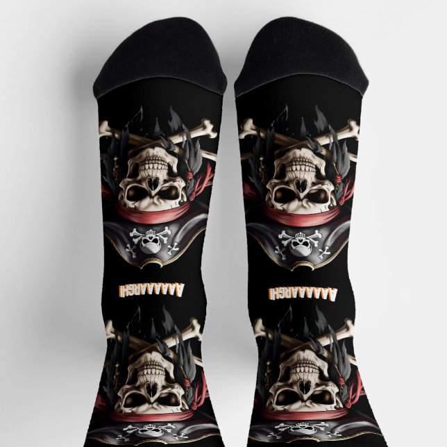 Moderne Beängstigende Piratenflagge Socken (Oben)