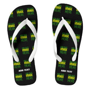 MODERNE BEARBEITBARE EINFACHE SCHWARZE BILD-TEXT-V FLIP FLOPS