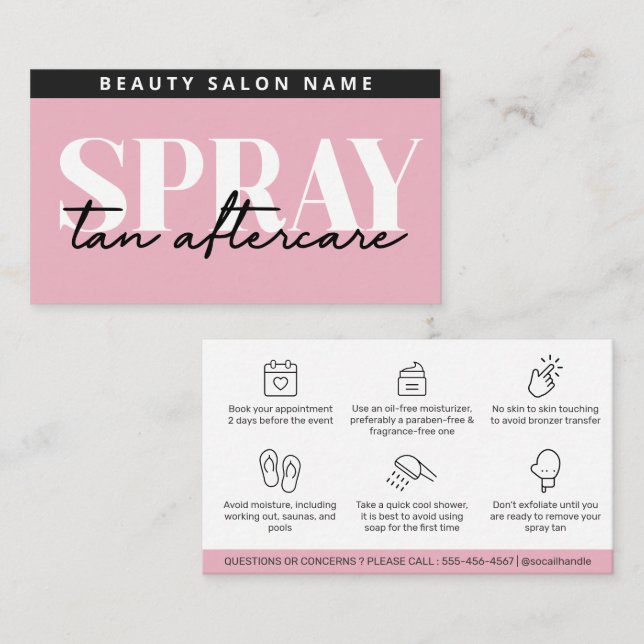 Moderne, bearbeitbare rosa Sif Spray Tan Aftercare Visitenkarte (Vorne/Hinten)